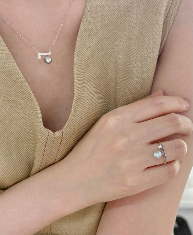 Pearls Aura Square Sugar Pearl Ring – 925 Sterling Silver | Minimalist Modern Elegance