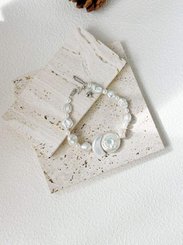 Pearls Aura Sun & Moon Baroque Pearl Bracelet – Sterling Silver | 14.5cm + 5cm Adjustable