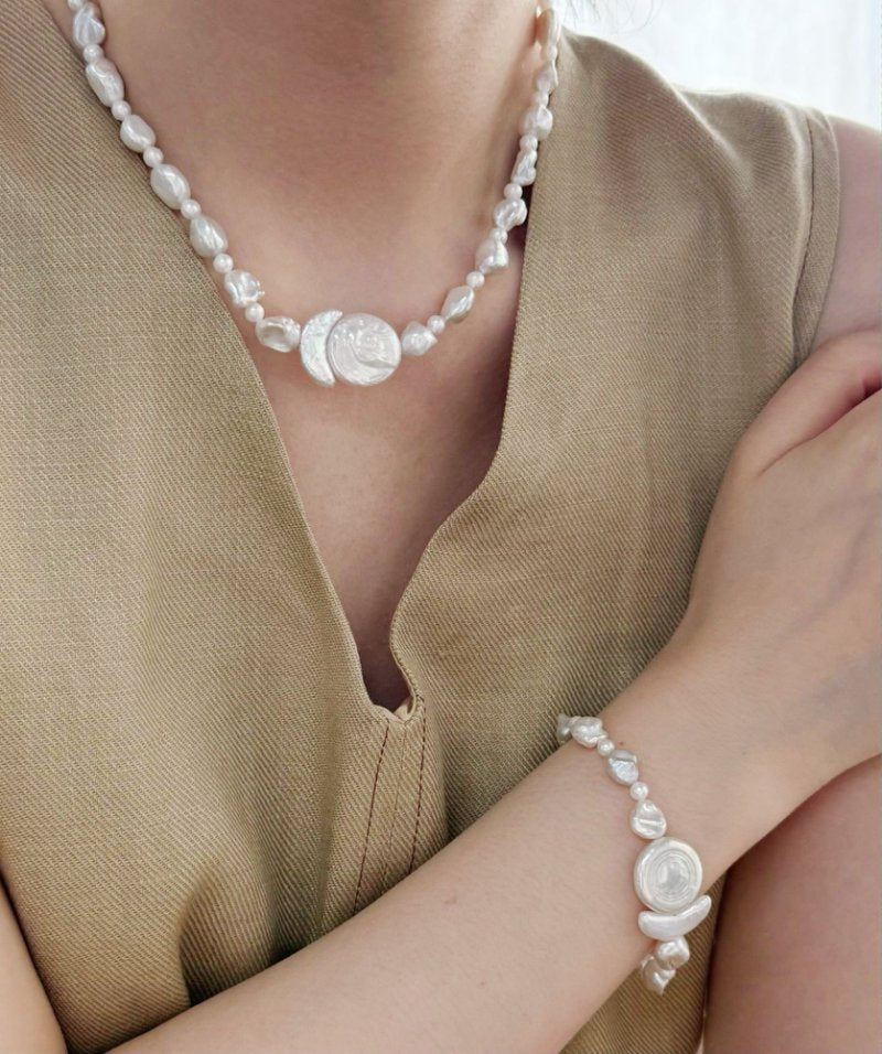 Pearls Aura Sun & Moon Baroque Pearl Bracelet – Sterling Silver | 14.5cm + 5cm Adjustable