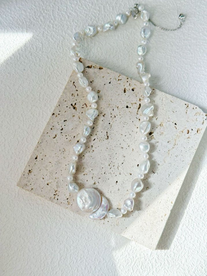 Pearls Aura Sun & Moon Baroque Pearl Necklace – Sterling Silver | 38cm + 5cm Adjustable