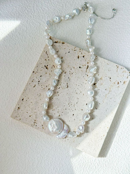 Pearls Aura Sun & Moon Baroque Pearl Necklace – Sterling Silver | 38cm + 5cm Adjustable