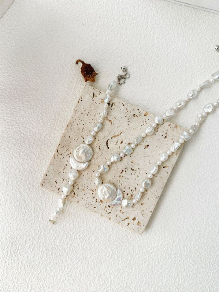 Pearls Aura Sun & Moon Baroque Pearl Necklace – Sterling Silver | 38cm + 5cm Adjustable