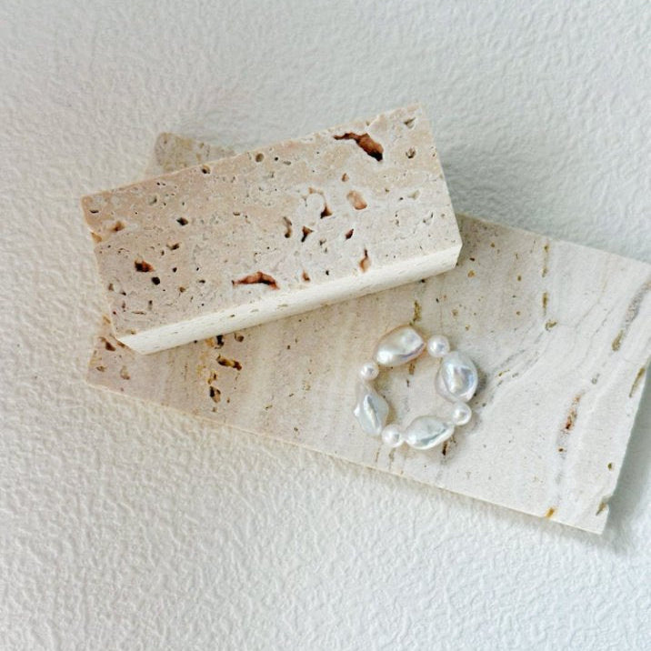 Pearls Aura Sun & Moon Pearl Ring – Natural Baroque & Round Pearls | Elastic Fit | Handmade Elegance