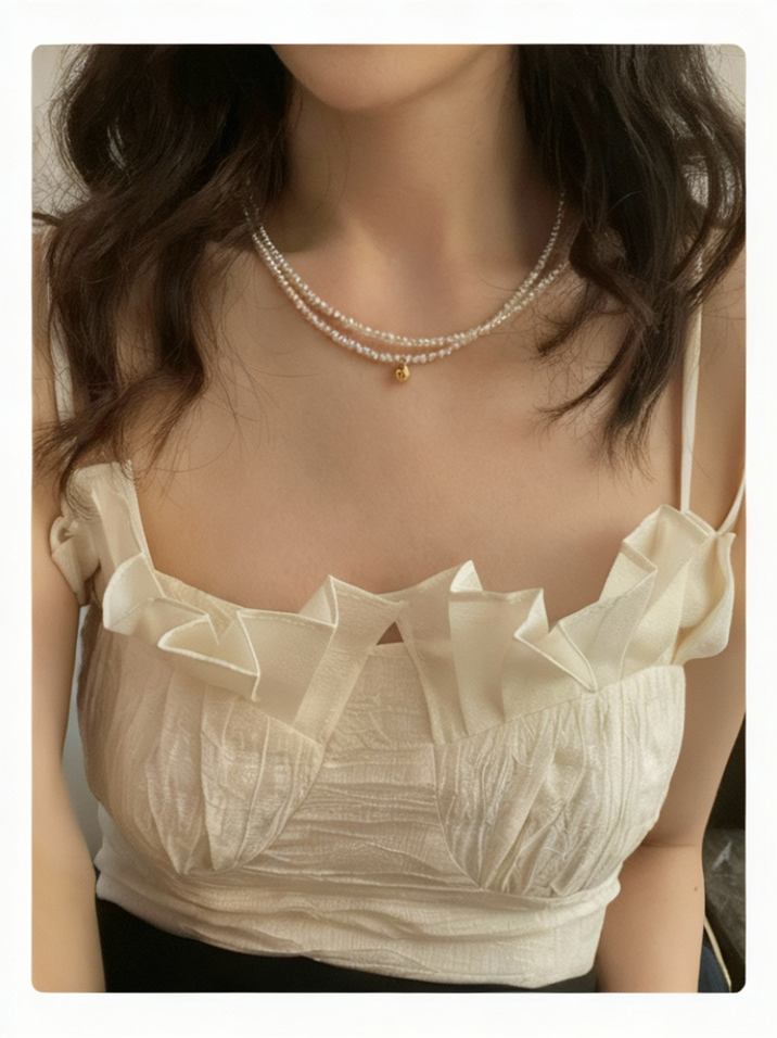 Pearls Aura Swarovski Baby Pearl Necklace – 14K Gold Filled Jingle Pendant 