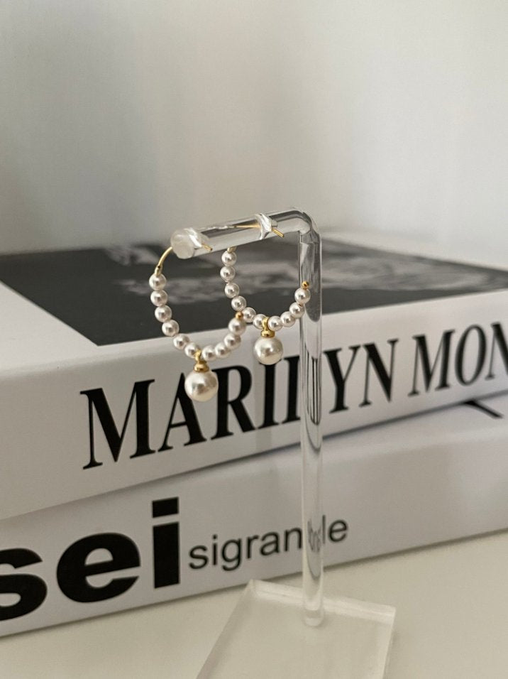 Pearls Aura Swarovski Pearl C-Hoop Earrings – 14K Gold Filled | Elegant Minimalist Pearl Hoops