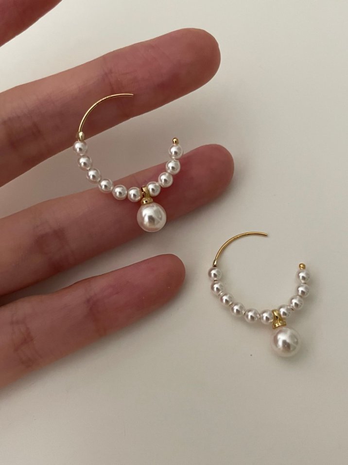 Pearls Aura Swarovski Pearl C-Hoop Earrings – 14K Gold Filled | Elegant Minimalist Pearl Hoops