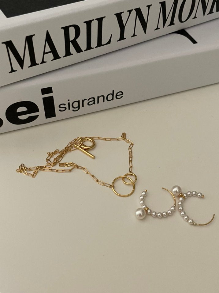 Pearls Aura Swarovski Pearl C-Hoop Earrings – 14K Gold Filled | Elegant Minimalist Pearl Hoops