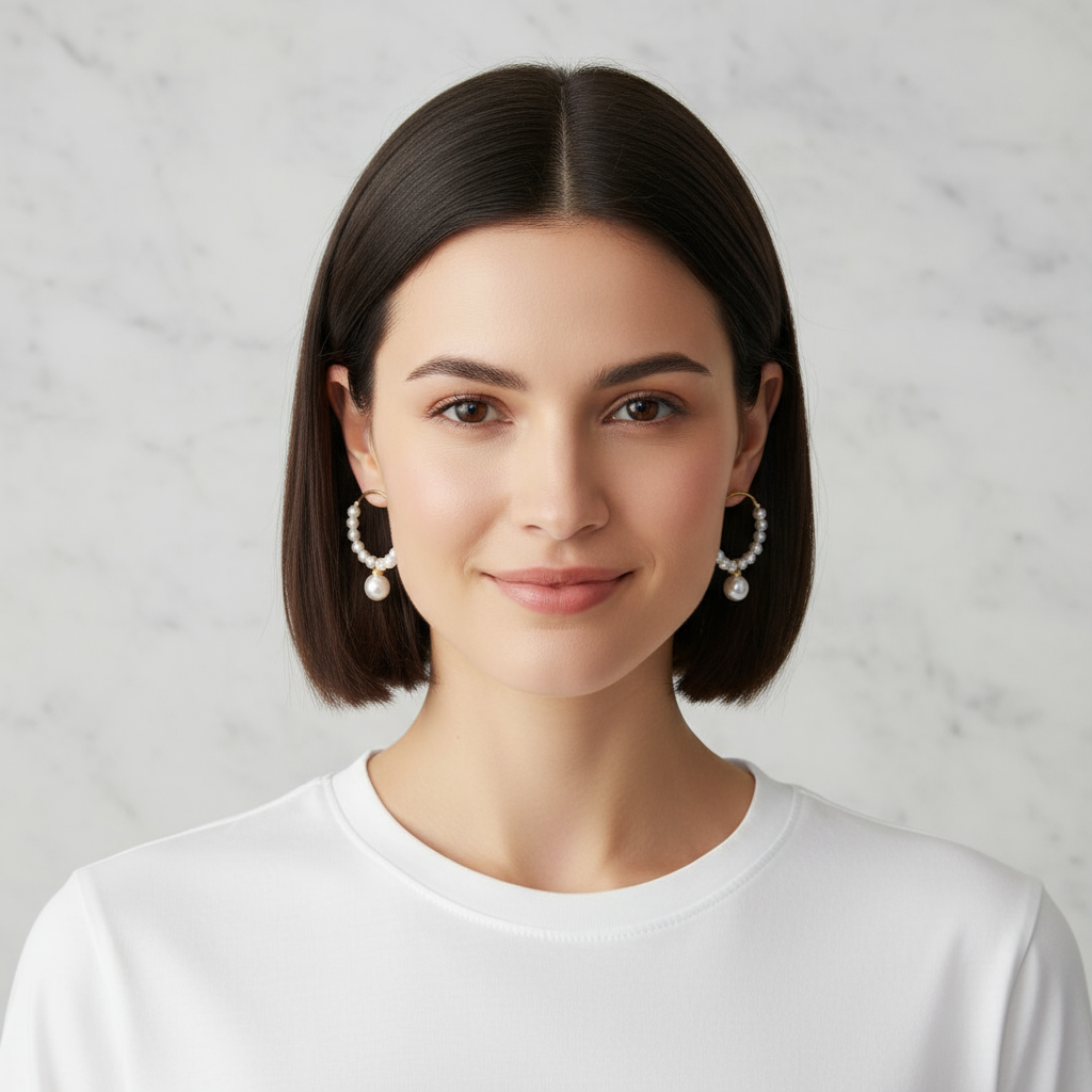 Pearls Aura Swarovski Pearl C-Hoop Earrings – 14K Gold Filled | Elegant Minimalist Pearl Hoops