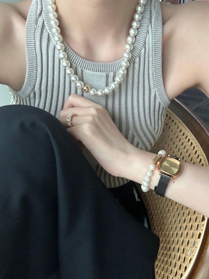 Pearls Aura Swarovski Pearl Necklace – 10mm Pearls with 18K Gold-Plated Silver Accent Bead