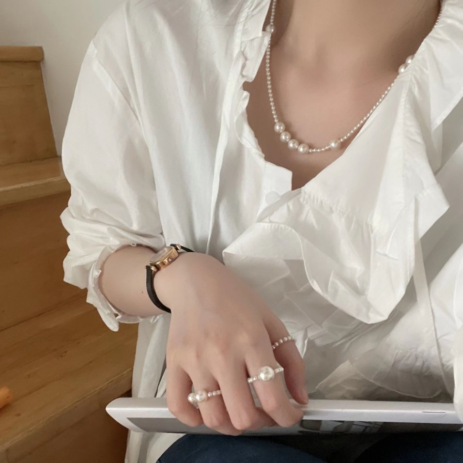 Pearls Aura Swarovski Pearl Ring – Adjustable Elastic Fit | Minimalist Single, Double & Classic Band Designs