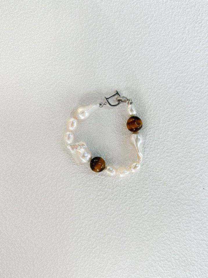 Pearls Aura Tiger Eye & Baroque Pearl Bracelet – Sterling Silver | Natural Harmony Collection