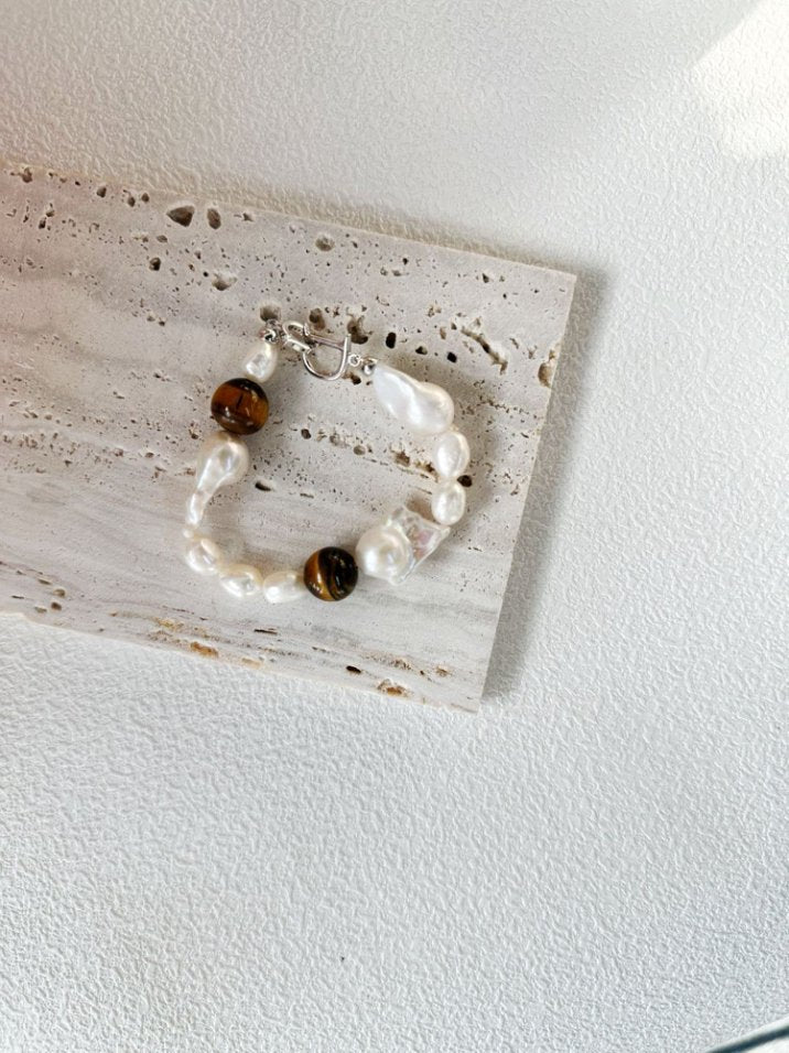 Pearls Aura Tiger Eye & Baroque Pearl Bracelet – Sterling Silver | Natural Harmony Collection